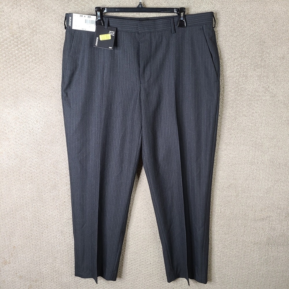 Murano Pants Mens 38x30 Gray Striped Zac Flat Front Classic Fit Wool Blend NEW‎
